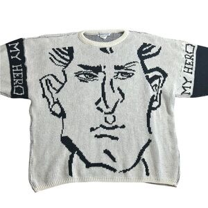 Vintage‎ 80s Pamplemousse of London “My Hero” Graphic Sweater Made in UK Small